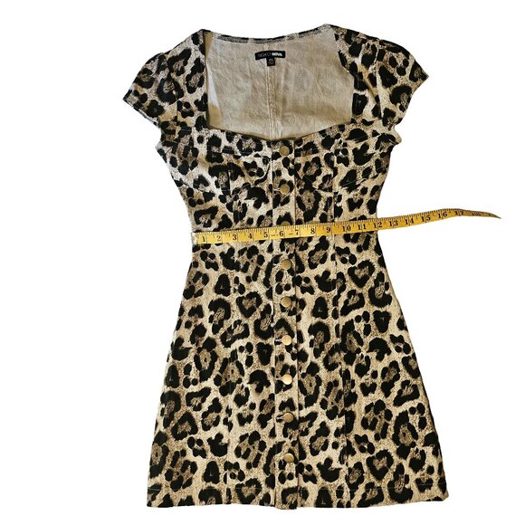 FASHION NOVA Leopard Print Bustier Button Down Denim Dress Size X-Small - Picture 4 of 9